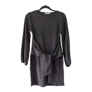 R Vivimos Gray Grey Waffle Weave Long Balloon Sleeve Tie Front Dress Small 4 / 6